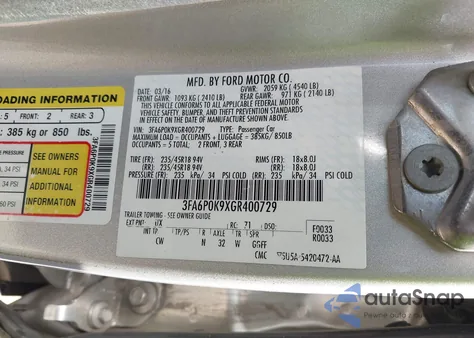 2016 Ford Fusion Titanium z USA, uszkodzony, nr VIN 3FA6P0K9XGR400729